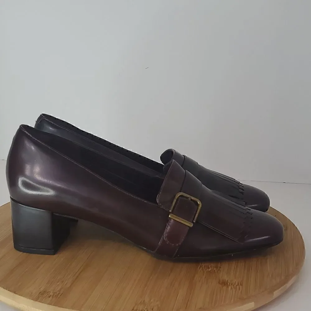 Clarks Artesian Tealia Maye Block Heel Aubergine Patent Leather Heel Pump 9M